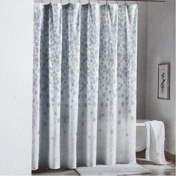 DKNY Cascading Blue Gray Snowflakes Shower Curtain Waffle Weave Winter Christmas - Picture 4 of 6